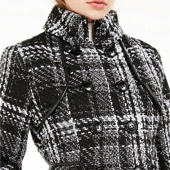 JR17 Bcx Black & White Plaid Juniors' Double-Breasted Coat - Size XL - Picture 3 of 4